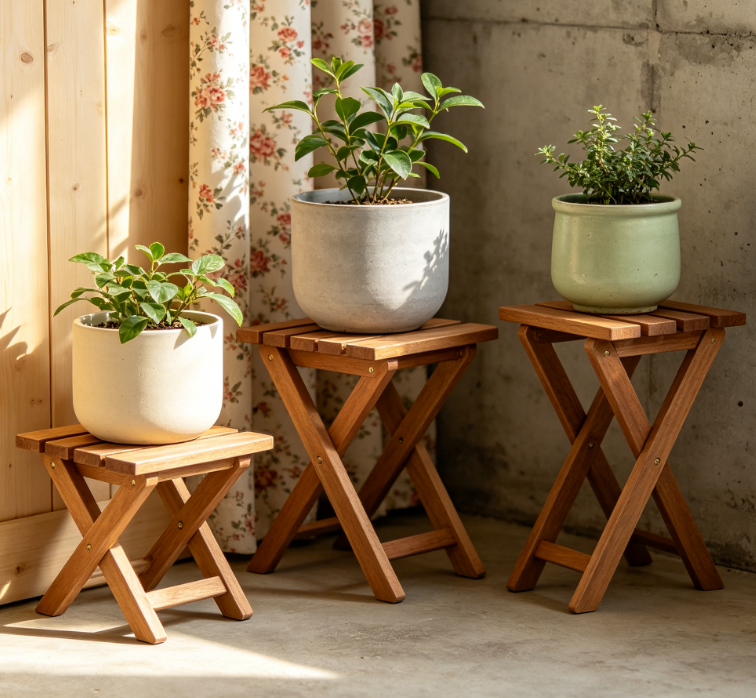 Foldable & Expandable Solid Wood Multi-Tier Plant Stand Set
