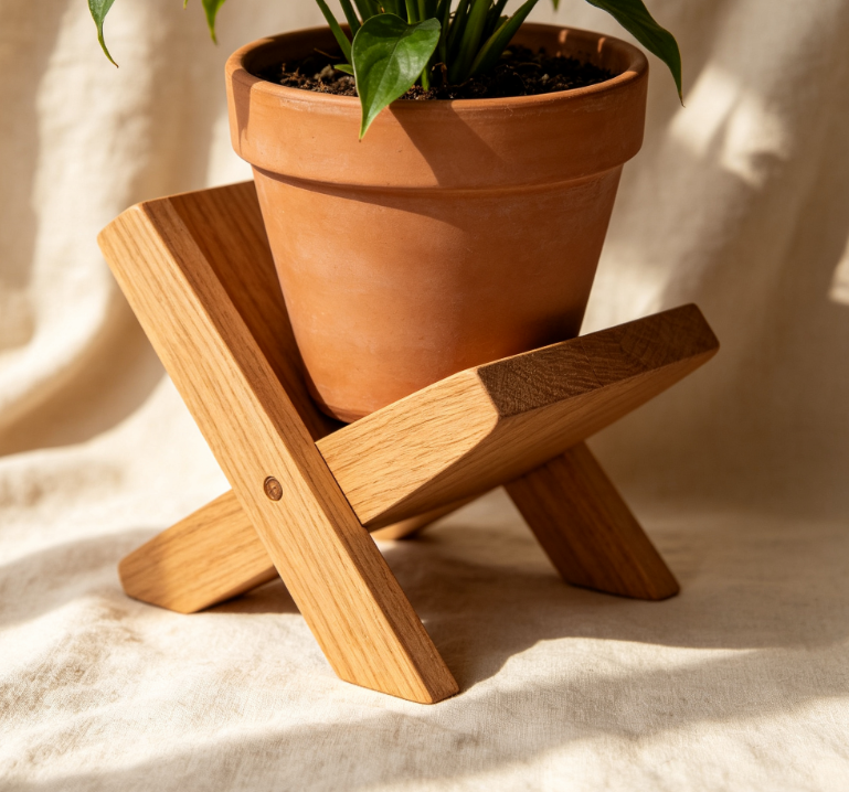 Adjustable Low-Profile Solid Wood Plant Stand (X-Frame Design)
